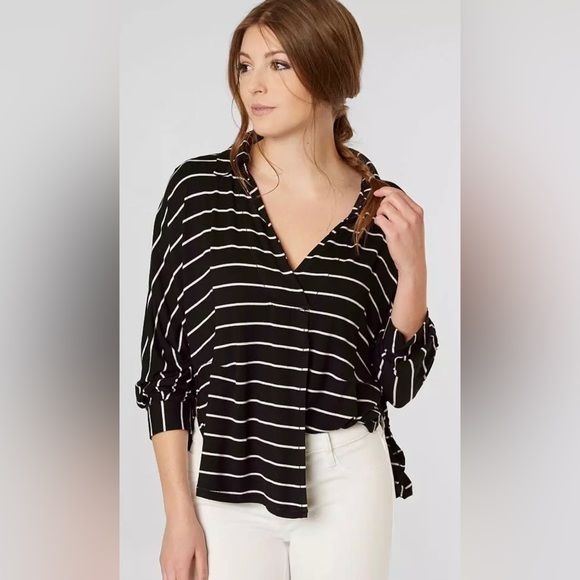 We the Free | Medium Black and White Striped Oversized Can't Fool Me Top - Picture 1 of 10